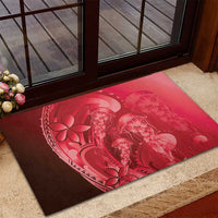 Red Gradient Polynesia Jellyfish Rubber Doormat Plumeria Polynesian Tattoo Glowing Vibes