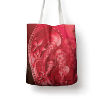 Red Gradient Polynesia Jellyfish Tote Bag Plumeria Polynesian Tattoo Glowing Vibes