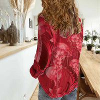 Red Gradient Polynesia Jellyfish Women Casual Shirt Plumeria Polynesian Tattoo Glowing Vibes