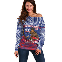 Personalised Samoa Independence Day Off Shoulder Sweater 64th Anniversary Toa O Samoa