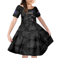 Custom New Zealand Silver Fern Football Family Matching Short Sleeve Bodycon Dress and Hawaiian Shirt Summer 2024 Olympic Go Aotearoa LT14 Daughter's Dress Black - Polynesian Pride