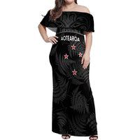 Custom New Zealand Silver Fern Football Off Shoulder Maxi Dress Summer 2024 Olympic Go Aotearoa LT14 Women Black - Polynesian Pride