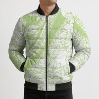 Polynesian Tiare Flower Sage Green Pastel Bomber Puffer Jacket