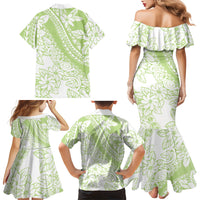 Polynesian Tiare Flower Sage Green Pastel Family Matching Mermaid Dress and Hawaiian Shirt LT14 - Polynesian Pride