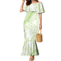Polynesian Tiare Flower Sage Green Pastel Family Matching Mermaid Dress and Hawaiian Shirt LT14 Mom's Dress Sage Green - Polynesian Pride