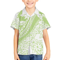 Polynesian Tiare Flower Sage Green Pastel Family Matching Short Sleeve Bodycon Dress and Hawaiian Shirt LT14 Son's Shirt Sage Green - Polynesian Pride