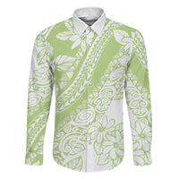 Polynesian Tiare Flower Sage Green Pastel Family Matching Summer Maxi Dress and Hawaiian Shirt