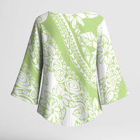 Polynesian Tiare Flower Sage Green Pastel Kimono Sleeve Blouse