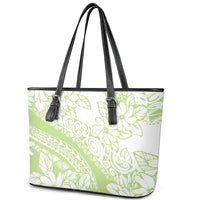Polynesian Tiare Flower Sage Green Pastel Leather Tote Bag