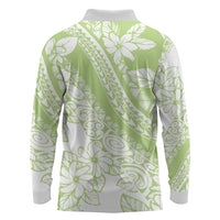 Polynesian Tiare Flower Sage Green Pastel Long Sleeve Polo Shirt