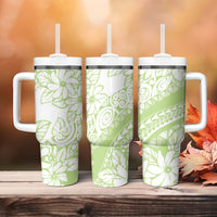 Polynesian Tiare Flower Sage Green Pastel Tumbler With Handle