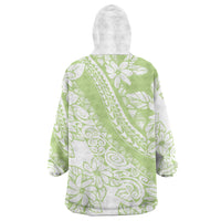 Polynesian Tiare Flower Sage Green Pastel Wearable Blanket Hoodie