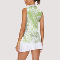 Polynesian Tiare Flower Sage Green Pastel Women Sleeveless Polo Shirt