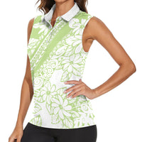 Polynesian Tiare Flower Sage Green Pastel Women Sleeveless Polo Shirt