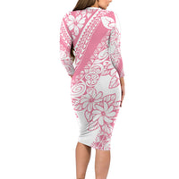 Polynesian Tiare Flower Pink Pastel Vibes Family Matching Long Sleeve Bodycon Dress and Hawaiian Shirt LT14 - Polynesian Pride