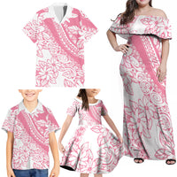 Polynesian Tiare Flower Pink Pastel Vibes Family Matching Off Shoulder Maxi Dress and Hawaiian Shirt LT14 - Polynesian Pride