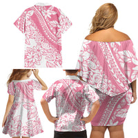Polynesian Tiare Flower Pink Pastel Vibes Family Matching Off Shoulder Short Dress and Hawaiian Shirt LT14 - Polynesian Pride