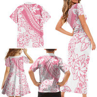 Polynesian Tiare Flower Pink Pastel Vibes Family Matching Short Sleeve Bodycon Dress and Hawaiian Shirt LT14 - Polynesian Pride