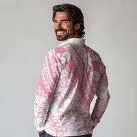Polynesian Tiare Flower Pink Pastel Vibes Long Sleeve Polo Shirt
