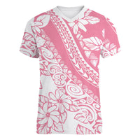 Polynesian Tiare Flower Pink Pastel Vibes Women V-Neck T-Shirt