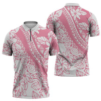 Polynesian Tiare Flower Pink Pastel Vibes Zipper Polo Shirt