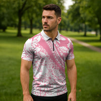 Polynesian Tiare Flower Pink Pastel Vibes Zipper Polo Shirt