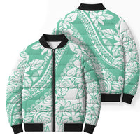 Polynesian Tiare Flower Cyan Pastel Vibes Bomber Puffer Jacket