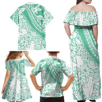Polynesian Tiare Flower Cyan Pastel Vibes Family Matching Off Shoulder Maxi Dress and Hawaiian Shirt LT14 - Polynesian Pride