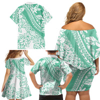 Polynesian Tiare Flower Cyan Pastel Vibes Family Matching Off Shoulder Short Dress and Hawaiian Shirt LT14 - Polynesian Pride