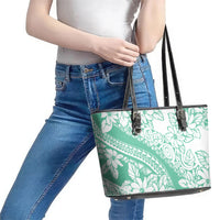 Polynesian Tiare Flower Cyan Pastel Vibes Leather Tote Bag