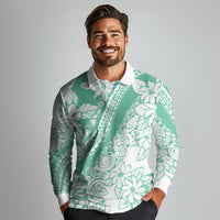 Polynesian Tiare Flower Cyan Pastel Vibes Long Sleeve Polo Shirt