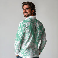 Polynesian Tiare Flower Cyan Pastel Vibes Long Sleeve Polo Shirt