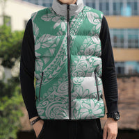 Polynesian Tiare Flower Cyan Pastel Vibes Sleeveless Puffer Jacket