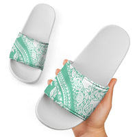 Polynesian Tiare Flower Cyan Pastel Vibes Slide Sandals