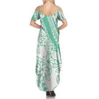 Polynesian Tiare Flower Cyan Pastel Vibes Summer Maxi Dress