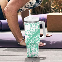 Polynesian Tiare Flower Cyan Pastel Vibes Tumbler With Handle