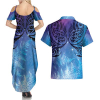 New Zealand Matariki Couples Matching Summer Maxi Dress and Hawaiian Shirt Aotearoa Maori New Year Galaxy Maori Silver Fern LT14 - Polynesian Pride