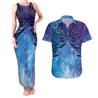 New Zealand Matariki Couples Matching Tank Maxi Dress and Hawaiian Shirt Aotearoa Maori New Year Galaxy Maori Silver Fern LT14 Blue - Polynesian Pride