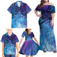 New Zealand Matariki Family Matching Off Shoulder Maxi Dress and Hawaiian Shirt Aotearoa Maori New Year Galaxy Maori Silver Fern LT14 - Polynesian Pride
