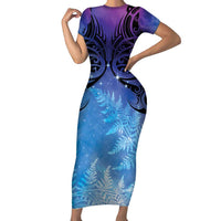 New Zealand Matariki Family Matching Short Sleeve Bodycon Dress and Hawaiian Shirt Aotearoa Maori New Year Galaxy Maori Silver Fern LT14 Mom's Dress Blue - Polynesian Pride