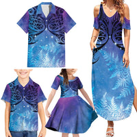 New Zealand Matariki Family Matching Summer Maxi Dress and Hawaiian Shirt Aotearoa Maori New Year Galaxy Maori Silver Fern LT14 - Polynesian Pride