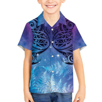 New Zealand Matariki Family Matching Tank Maxi Dress and Hawaiian Shirt Aotearoa Maori New Year Galaxy Maori Silver Fern LT14 Son's Shirt Blue - Polynesian Pride