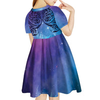 New Zealand Matariki Kid Short Sleeve Dress Aotearoa Maori New Year Galaxy Maori Silver Fern LT14 - Polynesian Pride