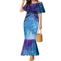 New Zealand Matariki Mermaid Dress Aotearoa Maori New Year Galaxy Maori Silver Fern LT14 Women Blue - Polynesian Pride