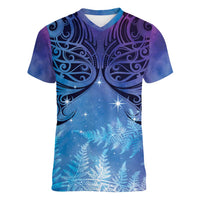 New Zealand Matariki Women V-Neck T-Shirt Aotearoa Maori New Year Galaxy Maori Silver Fern