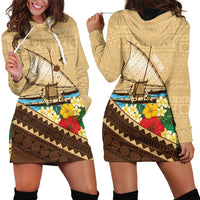 Personalised Bula Vinaka Fiji Drua Hoodie Dress Fijian Traditional Canoe Tapa Cloth Beige