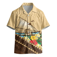 Personalised Bula Vinaka Fiji Drua Kid Hawaiian Shirt Fijian Traditional Canoe Tapa Cloth Beige