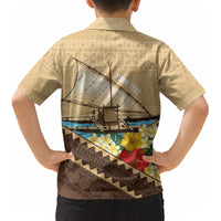 Personalised Bula Vinaka Fiji Drua Kid Hawaiian Shirt Fijian Traditional Canoe Tapa Cloth Beige