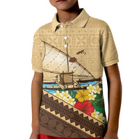 Personalised Bula Vinaka Fiji Drua Kid Polo Shirt Fijian Traditional Canoe Tapa Cloth Beige