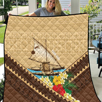 Personalised Bula Vinaka Fiji Drua Quilt Fijian Traditional Canoe Tapa Cloth Beige